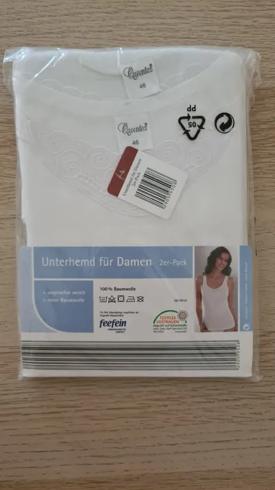 QueenTex Damen Unterhemd 2er-Pack Größe 46 Weiß Basic Baumwolle Spitze
