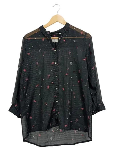 Garcia Jeans Damen Bluse Langarm Schlangen-Print Schwarz Gr. L