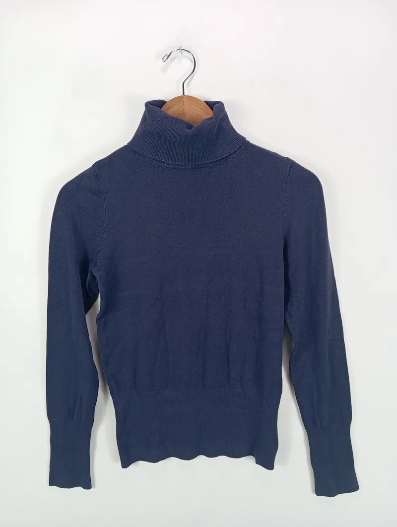 comma, Damen Rollkragenpullover Gr. 36/S Basic Dunkelblau Langarm 2