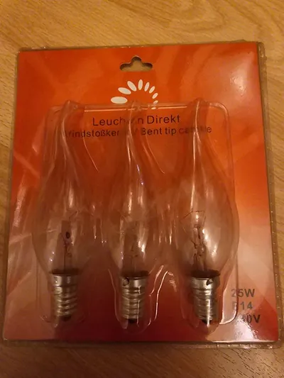 Leuchten Direkt E14 Windstoßkerze 25W Glühbirne 3er Set Bent Tip Candle klar