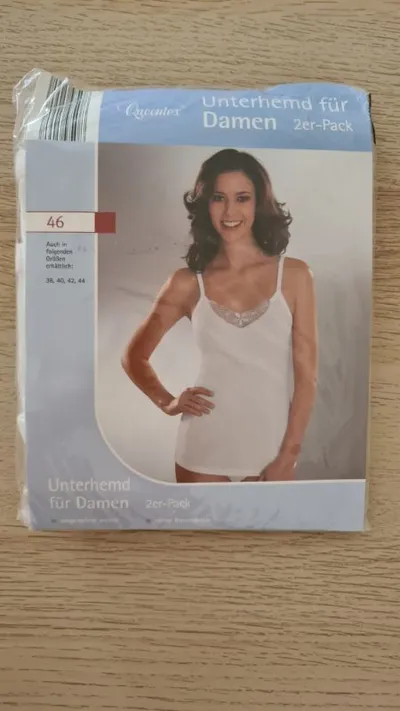 Queentex Damen Unterhemd Gr. 46 Weiß Basic 100% Baumwolle Spitze