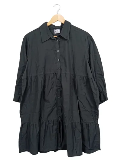 LANDS' END Damen Blusenkleid Tunika Gr. 44-46 Schwarz Baumwolle