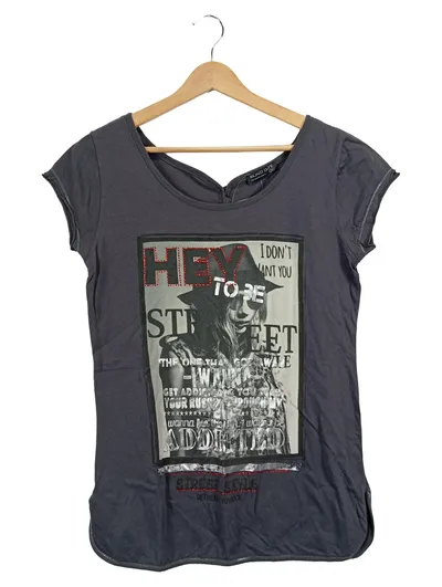 Blind Date Damen T-Shirt Gr. 36/S Grau Casual mit Grafischem Print & Glitzer