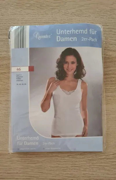 Queentex Damen Unterhemd 2er-Pack Gr. 46 Weiß Basic Baumwolle Spitze