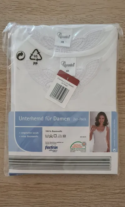 Queentex Damen Unterhemd 2er-Pack Gr. 46 Weiß Basic Baumwolle Spitze