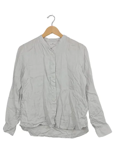 MUJI Damen Bluse Gr. 34 XS Beige Stehkragen Langarm Minimalistisch