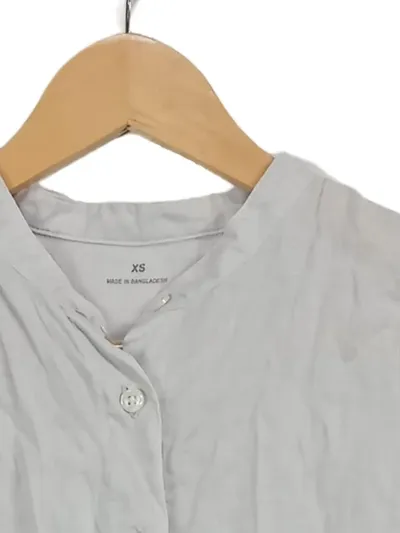 MUJI Damen Bluse Gr. 34 XS Beige Stehkragen Langarm Minimalistisch
