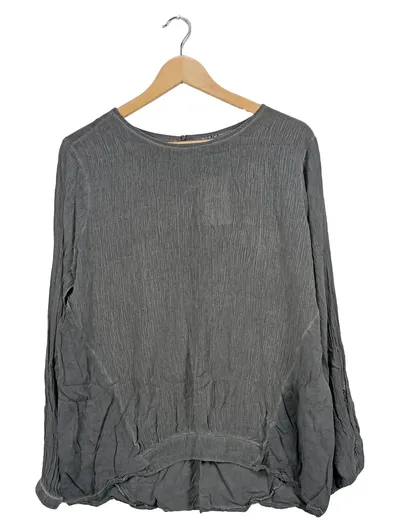 SOCCX Damen Bluse Langarm Gr. 42/XL Grau Pailletten Viskose