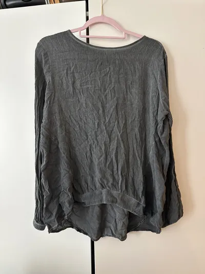 SOCCX Damen Bluse Langarm Gr. 42/XL Grau Pailletten Viskose