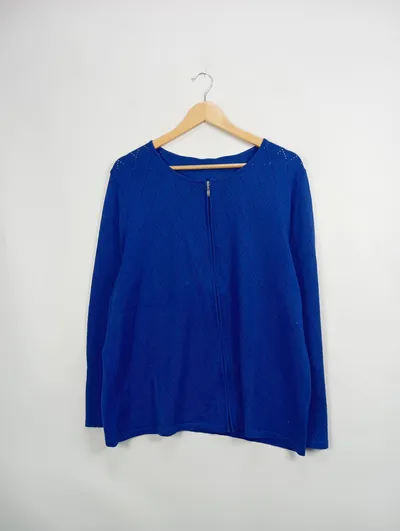 MONA Damen Strickjacke Reißverschluss Blau Gr. 48