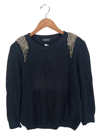 Topshop Damen Pullover Gr. 40 Schwarz Perlenbesatz