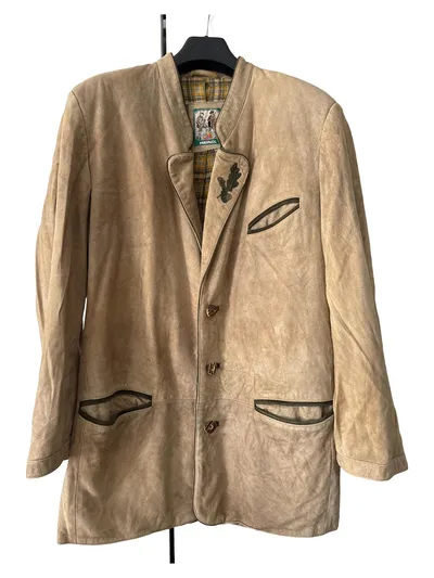 Meindl Trachtenjacke Herren Leder Traditionell Beige Gr. 46 S