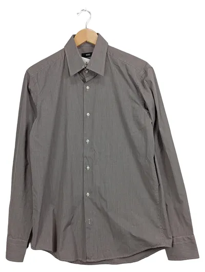 BOSS Business Hemd Herren Braun Strukturmuster Langarm Gr. 50 L