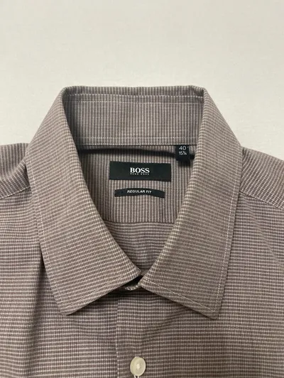 BOSS Business Hemd Herren Braun Strukturmuster Langarm Gr. 50 L