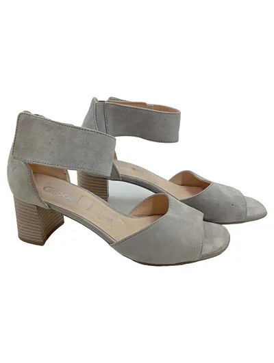 Gabor Damen Sandalen Gr. 38,5 Grau Wildleder Blockabsatz Elegant
