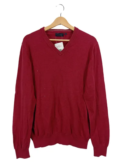 Schiesser Herren Pullover V-Ausschnitt Langarm Gr. M Rot Baumwolle Kaschmir