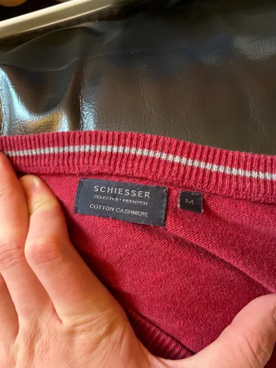 Schiesser Herren Pullover V-Ausschnitt Langarm Gr. M Rot Baumwolle Kaschmir