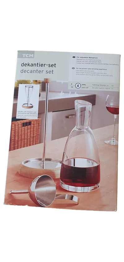 TCM Dekanter Karaffe Glas Holz Edelstahl Modern Transparent Wein Zubehör