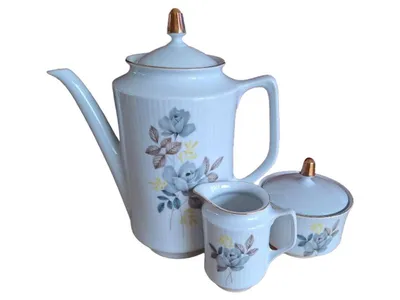Bareuther Kaffeeservice 5tlg Porzellan Blumen Vintage Weiß 1 Gedeck