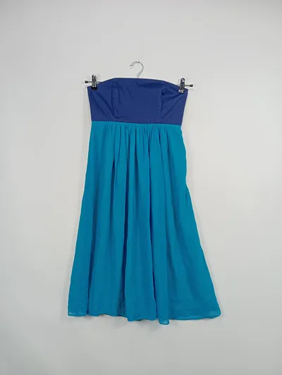 FRENCH CONNECTION Bandeau Cocktailkleid Damen Blau Gr. 36/S Raffungen Elegant