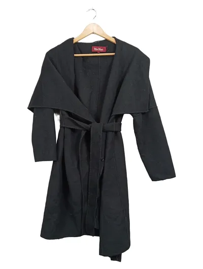Max Mara Studio Wollmantel Damen M Schwarz Kaschmir Wickeloptik