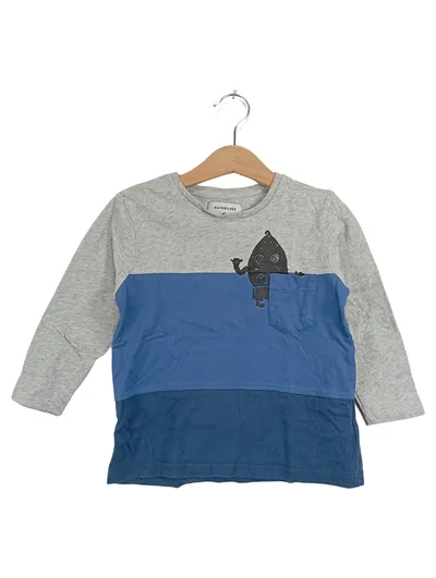 Quiksilver Langarmshirt Kinder Gr. 92 Grau Blau Monster Motiv Baumwolle