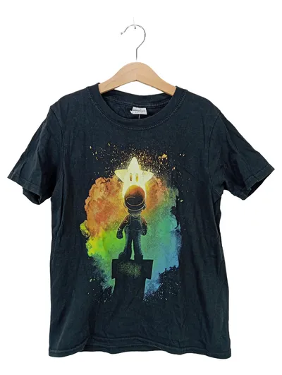 Gildan Herren T-Shirt Gr. 48;M Schwarz Super Mario Stern Grafik Gamer Baumwolle