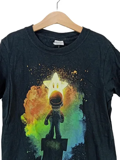 Gildan Herren T-Shirt Gr. 48;M Schwarz Super Mario Stern Grafik Gamer Baumwolle