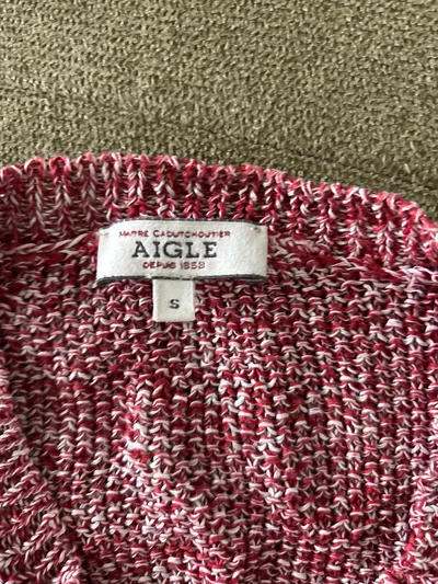 Aigle Pullover Damen Gr. S Rot Meliert Leinen Strickpullover