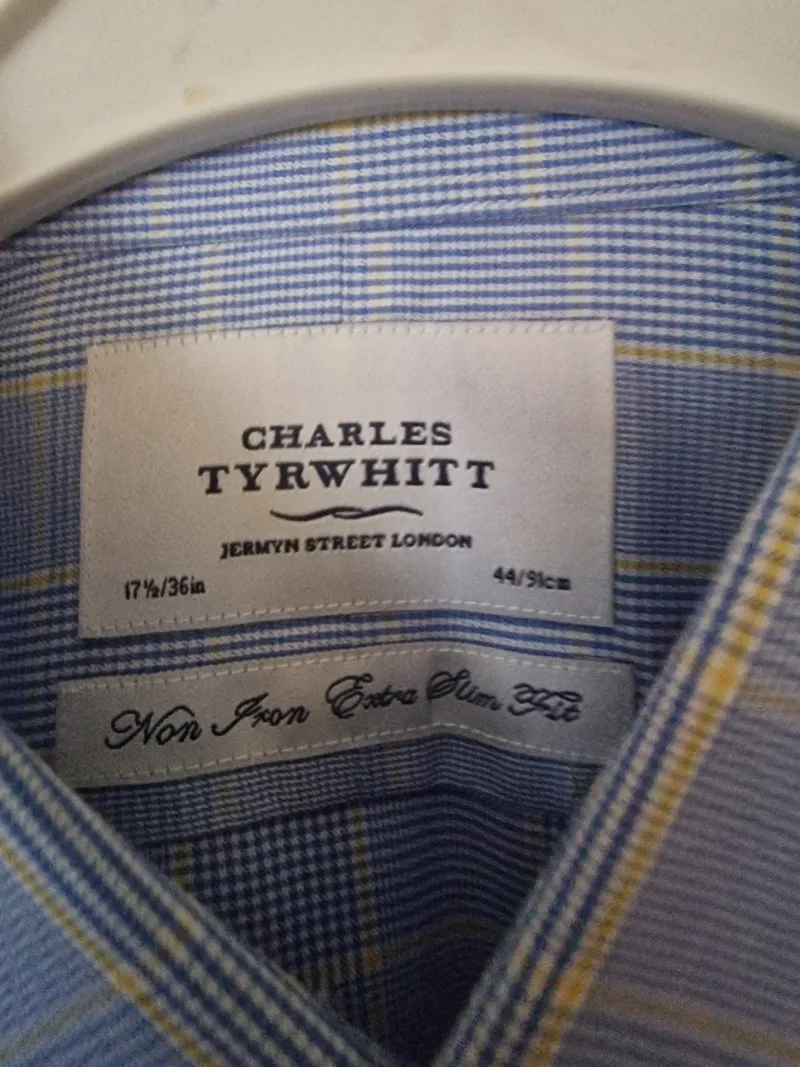 Charles Tyrwhitt Herren Business Hemd Gr. 17,5/36 XL Blau Kariert Baumwolle 6