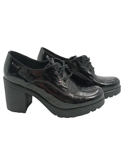 Lasocki Damen Schnürschuhe Lackleder Blockabsatz Gr. 38 Schwarz Elegant