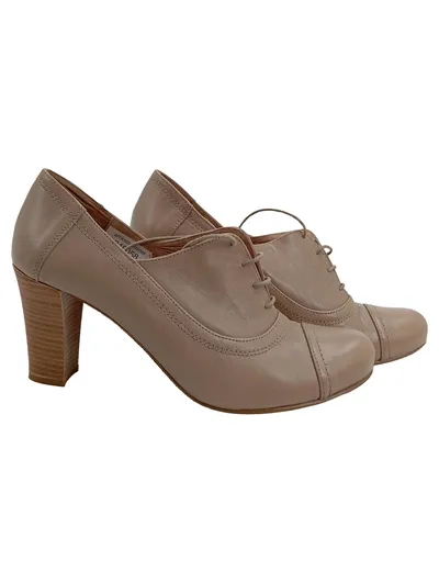 PETER HAHN Damen Schnürschuhe Leder Absatzschuhe Beige Gr. 40 Elegant