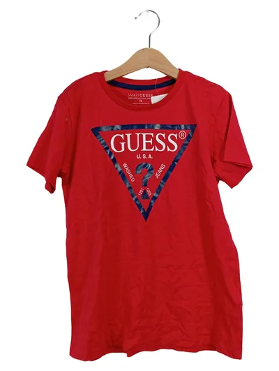 GUESS Kinder T-Shirt Rot Gr. 140 Logo-Print Kurzarm Baumwolle