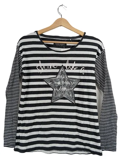 edc by Esprit Damen Langarmshirt Gr. L gestreift Stern Print Grau