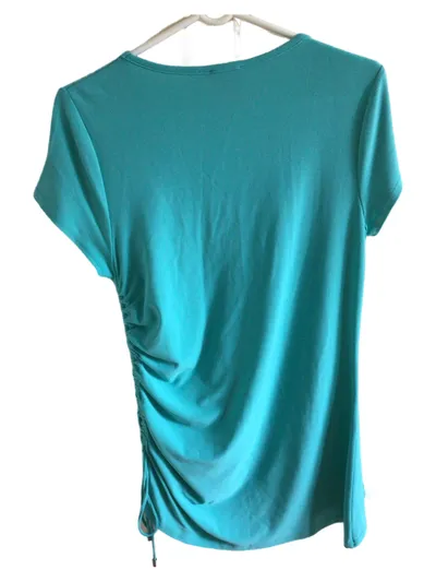 Jones New York Damen T-Shirt Türkis Gr. 36/S Casual Raffungen Kurzarm