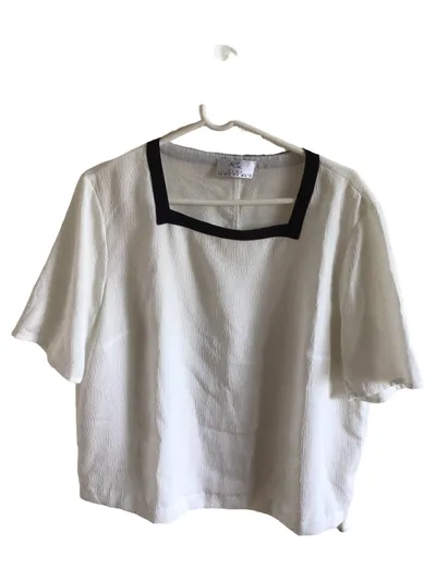 Fink Damen Hemdbluse Weiß Kurzarm Gr. 44 Casual Polyester