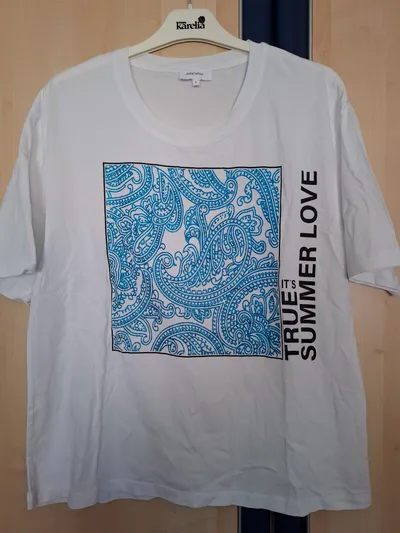 Darling Harbour Damen T-Shirt Paisley Schriftzug Weiß Gr. 40/L Casual Freizeit