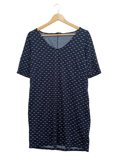 Damen Freizeitkleid Kurzarm V-Ausschnitt Muster Navy Blau Gr. 40