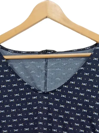 Damen Freizeitkleid Kurzarm V-Ausschnitt Muster Navy Blau Gr. 40
