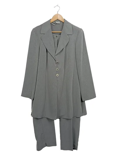 Damen Hosenanzug Gr. 42 Grau Business Blazer Hose Set Elegant