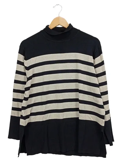 Masai Damen Pullover mit Streifen Rollkragen Gr. 36/S Schwarz Casual