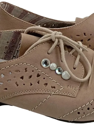Rieker Damen Schnürschuhe Gr. 39 Beige Casual Lochmuster Frühjahr/Sommer