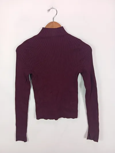 Pull&Bear Damen Rollkragenpullover Gr. 38/M Rot Rippstrick Basic