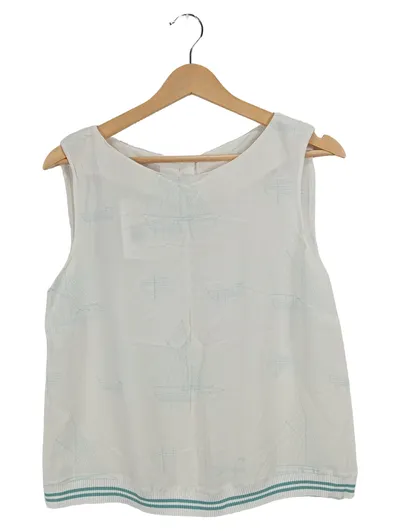 Stefanel Damen Top Shirt Weiß Maritim Segelboot Print Gr. S