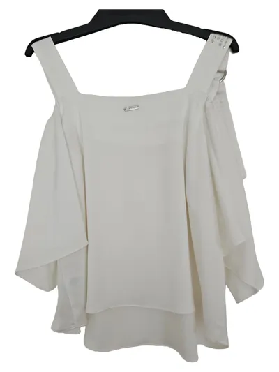 GUESS Damen Top Shirt M Weiß Modern Cold Shoulder Nieten
