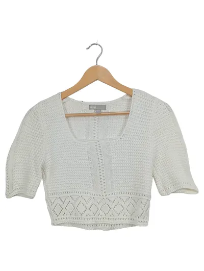 ASOS Damen Strickpullover kurzarm Gr. 34/XS Weiß Casual Lochmuster