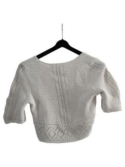 ASOS Damen Strickpullover kurzarm Gr. 34/XS Weiß Casual Lochmuster