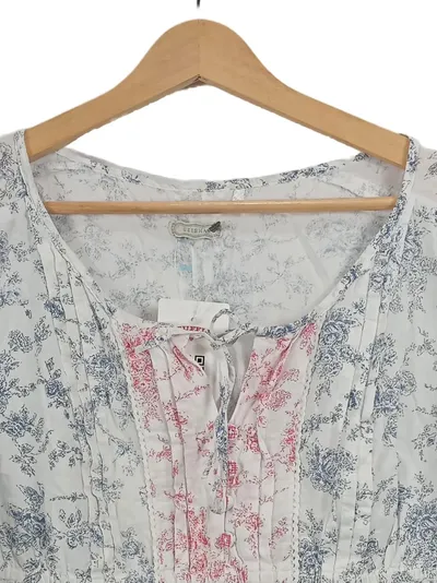 Geisha Damen Bluse Gr. 42/XL Blumenmuster Weiß Blau Rosa Baumwolle