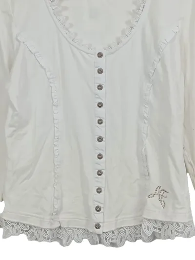 Airfield Damen Bluse Langarm Weiß Gr. 40 Spitze Rüschen Knopfleiste