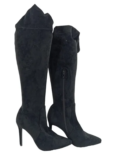 Bebo Damen Overknee-Stiefel Schwarz Gr. 40 High Heels Stiletto Schnürung